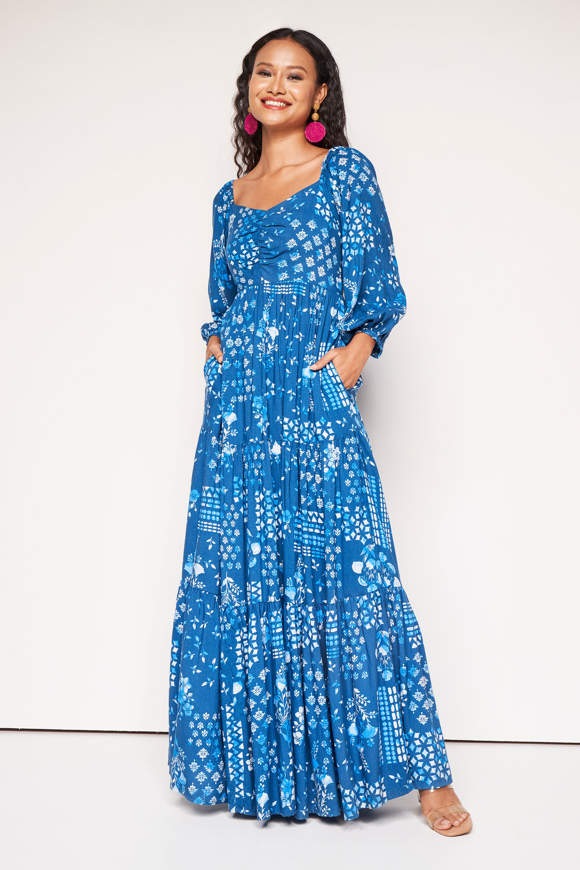 Gulbahar Tiered Maxi Dress​, Indigo, image 4